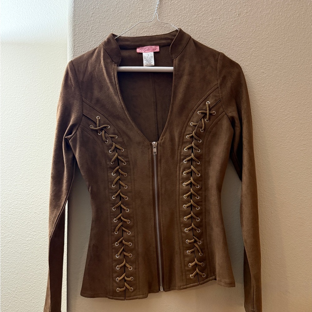 Western Brown Suede Lace-Up Jacket